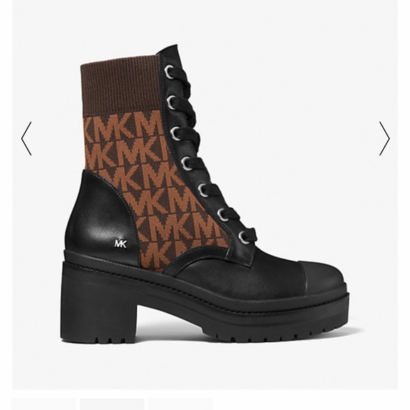 Michael Kors Brea Leather and Logo Jacquard Combat Boot ✨brand new✨ - Picture 2 of 9
